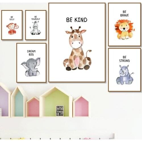 Cute Baby Elephant Giraffe Zebra Lion Monkey Art Canvas Painting Nordic Posters And Prints Wall Pictures For Kids Room Decor
