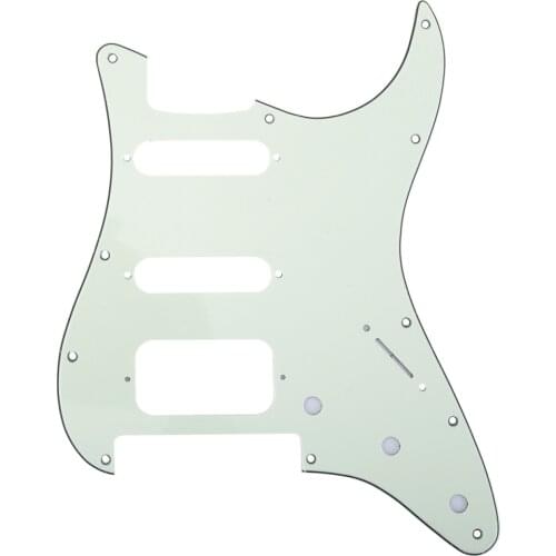 Musiclily Pro 11-Hole Round Corner HSS Guitar Strat Pickguard for USA/Mexican Fender Strat Floyd Bridge Cut, 3Ply Mint Green