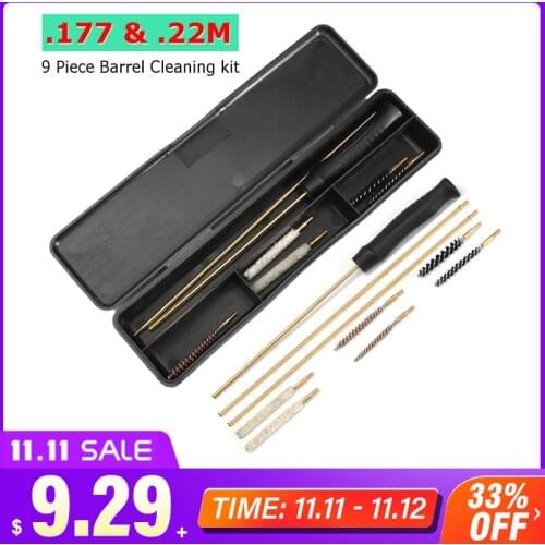 9x Hunting Barrel Cleaning Tool Kit Air Rimfire 177/22 Rifle Pistol Airgun Brushes Rods with Storage Case