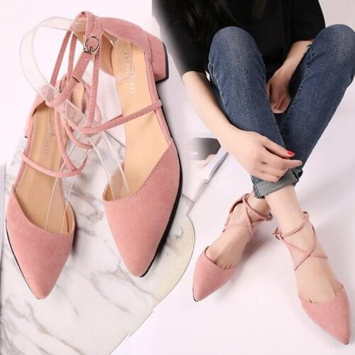 New Fashion Casual Point Toe Buckle Strap Square Heel Sandals Med Heel Shoes Female Sexy Party Sandals Womens Flats Shoes 2021