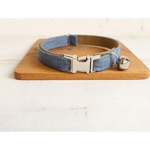 Pet Small Dog Collar THE BLUE JEAN Fashion Adjustable Cat Nameplate ID 2 Sizes Poly Satin And Nylon Cat Collar Sash Small Bell