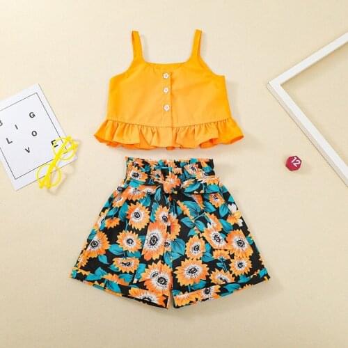 1-6Y Toddler Kids Baby Girl Sleeveless Vest Tops Sunflower Shorts Bottom 2PCS Outfits Summer Clothes Set