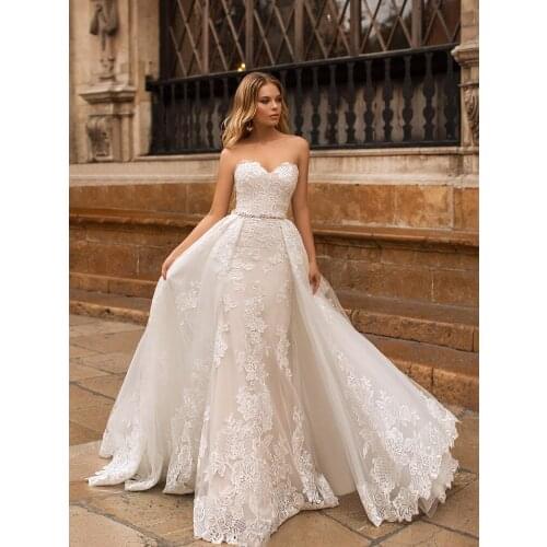 Luxury Mermaid Wedding Dresses Sleeveless Backless Detachable Train 2 In 1 Lace Applique Bridal Wedding gowns Tailor-made