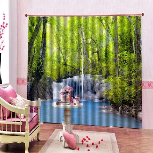Customized size Luxury Blackout 3D Window Curtains For Living Room green scenery waterfall curtains