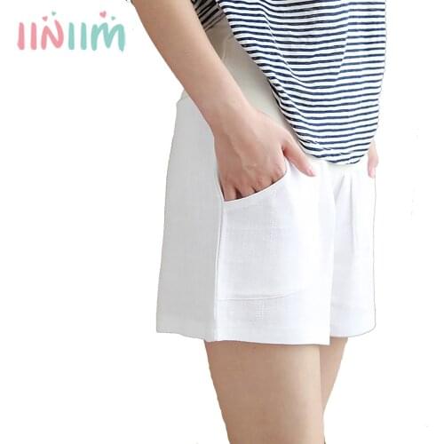 Cotton Linen Shorts for Pregnant Women Summer Casual Loose Thin Solid Color Elastic Waist Short Pants For Pregnancy Clothes