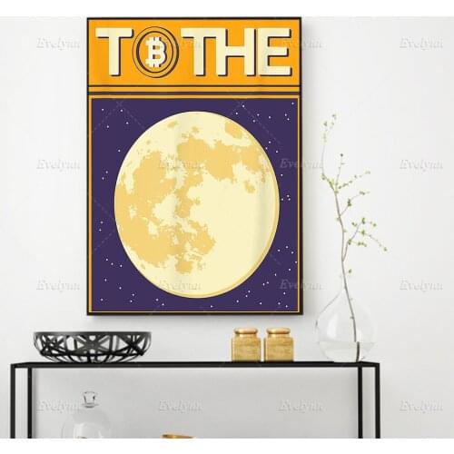 Nordic Abstract To The Moon Crypto Bitcoin Painting Poster And Print On Canvas Wall Art Picture For Living Room Home Decor Frame