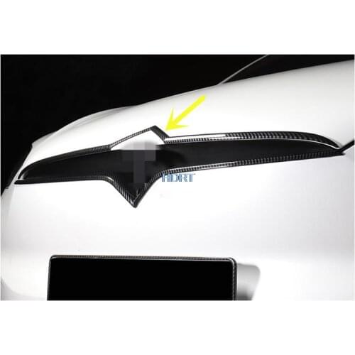 Carbon fiber 1pc Front middle Net lower trim strip ABS chrome Look Cover Hood Trim Auto Car Styling for Tesla Model X 2019 2020