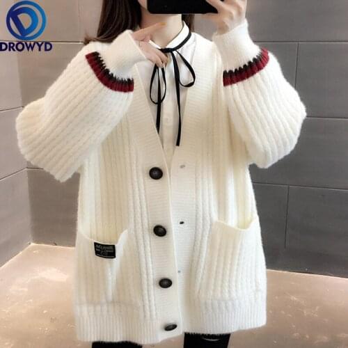 Vintage Knitted Cardigan Jacket Women Mid-length Autumn and Winter 2021 New Style Women Fashion Loose Outer Wear Sweater Jacket