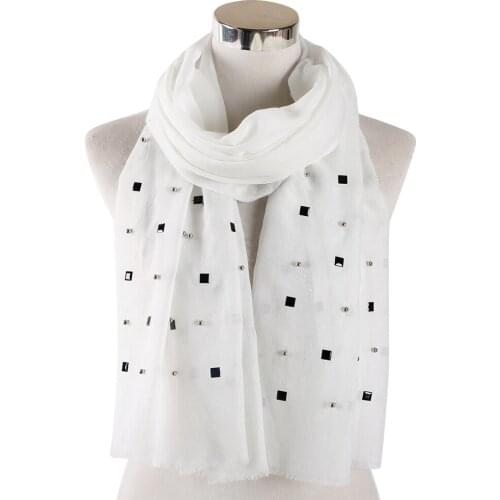 Winfox Fashion Black White Autumn Women Shawls and Wraps Scarves Long Soft Wrap Ladies Crystal Muslim Hijab