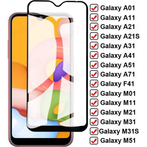9D Full Protection Glass For Samsung Galaxy A01 A11 A21 A31 A41 A51 A71 Screen Protector Film F41 M01 M11 M21 M31 M31S M51 Glass