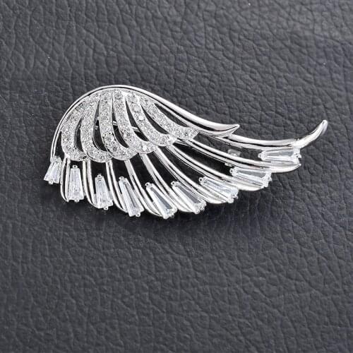 High Quality Sparkling Cubic Zirconia Womens Brooches Jewelry Fashion Classic Feather Angel Wings Lapel Pins For Clothing