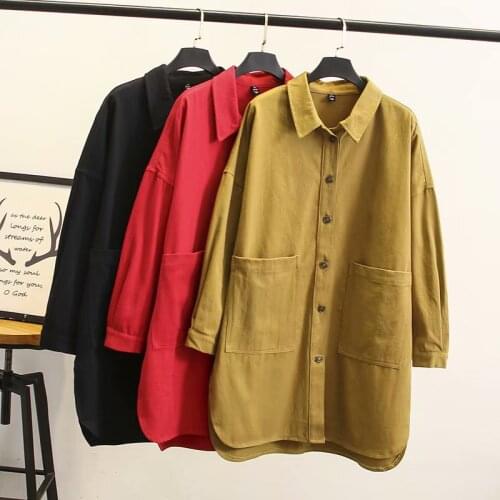 Extra Large Size Womens Jacket Mid-length Single-breasted Casual Coat 2020 Spring Autumn New Ladies Long Sleeve Shirt Jackets