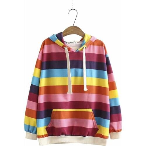 Plus Size XL-3XL Women Hoodies Striped Hooded O Neck Sweatshirts Long-sleeved Autumn Winter Casual Pullovers