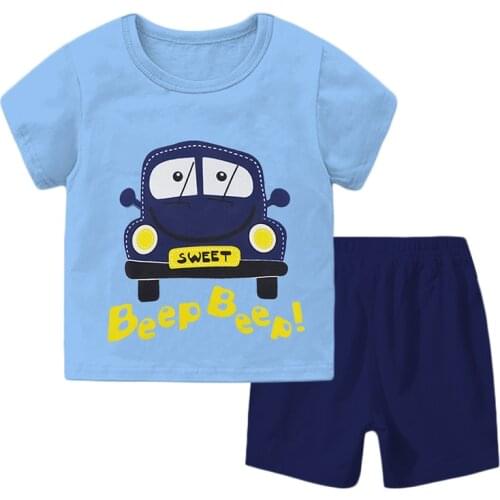 ZWF1118 Lovely Aniamal Clothing Children Outfit Kids Clothing Girl Boy Tops Short sleeve Tee Shirts Clothing Set For 2021 Summer
