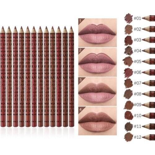 12 PCS/Set Eyeliner Waterproof Lipstick Lip Liner Long Lasting Matte Lip Liner Pencil Contour Makeup Cosmetics TSLM1