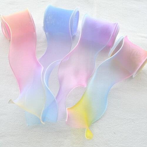 2m/lot 60mm Gradient Wavy Organza Ribbon Big Bow Knot Material For Hair Ornament Gift Wrapping Decoration Lace Ribbons
