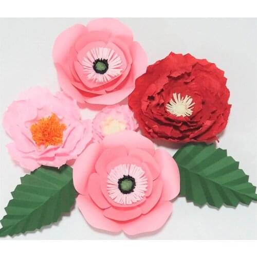 2018 Giant Crepe Paper Artificial Flowers 5PCS + 2pcs Green Leaves Wedding & Event Decor Baby Nursery Handmade Crafts Customized