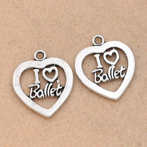 5pcs Tibetan Silver Plated I Love Ballet Heart Charms Pendants Jewelry Making Bracelet Handmade Diy Jewelry Findings 25x21mm