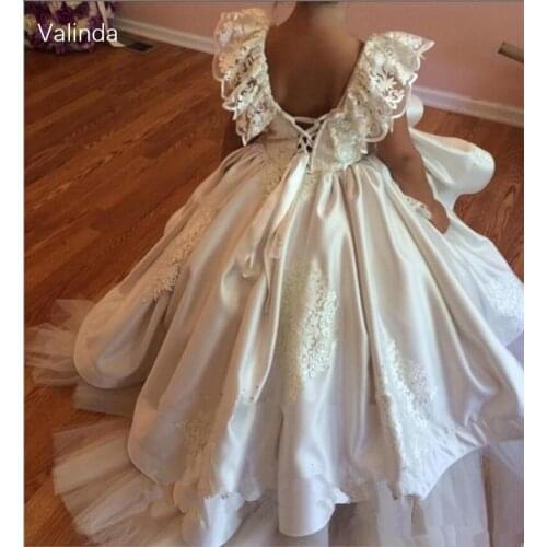 Ivory Ball Gown Flower Girl Dresses for Wedding Party Lace-up Back Pageant Formal Occasion Gowns Kids Couture Clothing