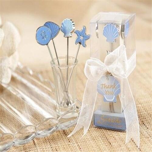 Free Shipping Blue Sea Fruit Fork Starfish Shell Fish Shape (4Pcs/Box) Wedding Favor And Gift 200Pcs=50Boxes