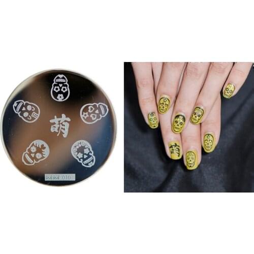 Free shipping !! High Quality skull and meng Chinese characters of hehe10 Nail Art Template stampping of Stainless 2016