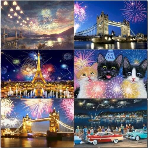 Frameless Fireworks Landscape DIY Painting By Numbers Kits Acrylic Painting On Canvas Hand Painted Oil Painting For Home Decor