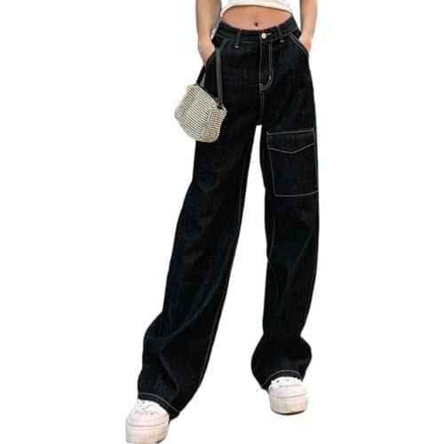 Black Jeans Women Spring 2021 Fashion Korean Style High Waist Loose Wide Leg Denim Trousers Woman Casual Pockets Straight Jeans