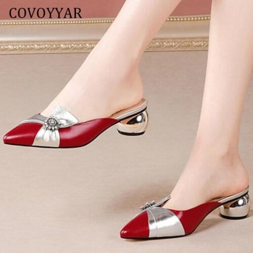 COVOYYAR Womens Slippers Bow-knot Women Fashion Square Heel Shoes Lady Pumps Casual Sweet Party Mules Low Heels Slides WSL222