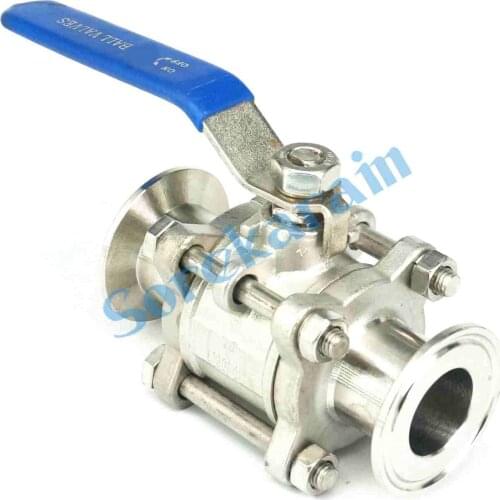 DN25 Fit 32mm Pipe OD 1.5" Tri Clamp SS304 Stainless Steel 3-Piece Type Sanitory Ferrule Ball Valve