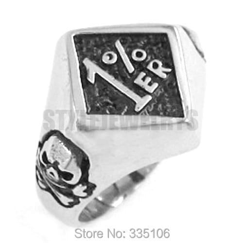 Wholesale One Percent 1% ER Ring Motor Biker Ring Stainless Steel Jewelry Punk Skull Biker Mens Ring SWR0220A