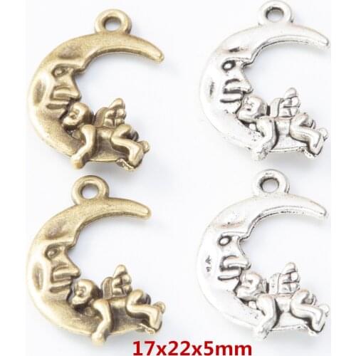 40 pieces of retro metal zinc alloy monkey and moon Pendant for DIY handmade jewelry necklace making 8175
