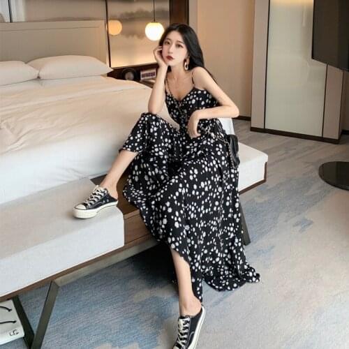 Summer Floral Dress French Retro Beach Dress High Waist Dress Elegant Robes Femme Vestidos De Festa Long Dress Womens Clothings