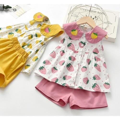 Girls Summer Fruits Clothing Set Fashion Cotton Sleeveless Tops+shorts 2pcs Kids Girls Pineapple Clothes Set For 2-6Y Girls Set