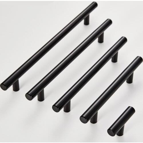 Diameter 10mm Matt Black Stainless Steel Kitchen Door Cabinet T Bar Handle Pull Knob 2" ~ 12'' Hardware Drawer Kitchen handles
