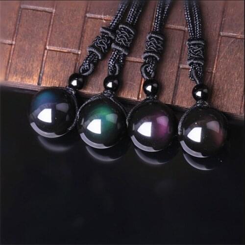 Fashion Rainbow Black Obsidian Eye Beads Ball Natural Stone Necklace Pendant Transfer Lucky Love Crystal Jewelry Fit Women Men