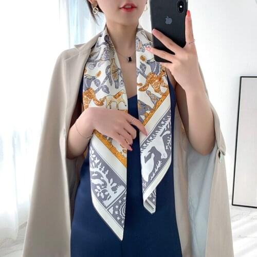 Fashion Print Hair Scarf For Women Silk Satin Kerchief Small Shawls Wraps Women Neckerchief Cute Bandana Head Scarve