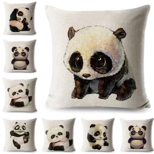 Soft Square Pillow Case Cartoon Panda Print Throw Pillow Case Linen Cushion Cover Home Sofa Office Bedroom hotel Decor