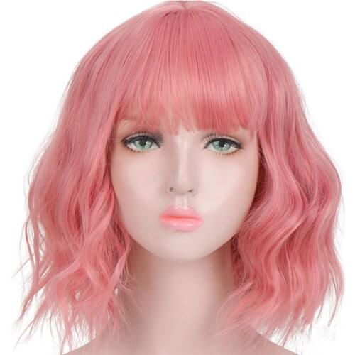 Natifath Wigs Purple Ombre Medium Wave Daily Synthetic Wigs For Women Cosplay Natural Fiber Hair Pink Short Bob Water Wavy wigs