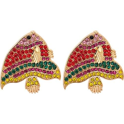 ZHINI New Ethnic Fish Big Earrings for Women Simple Charming Colorful Crystal Dangle Drop Earring Statement Earring Jewelry Gift