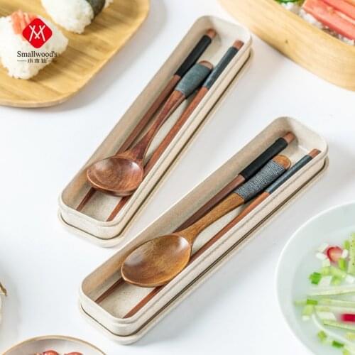 Portable Boxed Solid Wooden Spoon Chopsticks Natural Environmentally Friendly Tableware Chopsticks Spoon Set Travel Cutlery Set