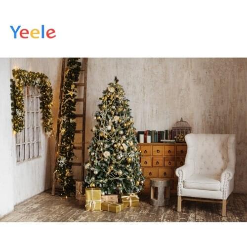 Christmas Decor Tree Chair Wooden Floor Table Shelf Wreath Backdrop Photography Custom Photographic Background For Photo Studio