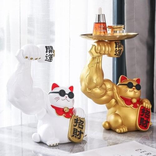 Lucky cat unicorn arm ornaments opening gifts front desk snack fruit plate Shelf rack muscles to make a fortune cat gift CL90307