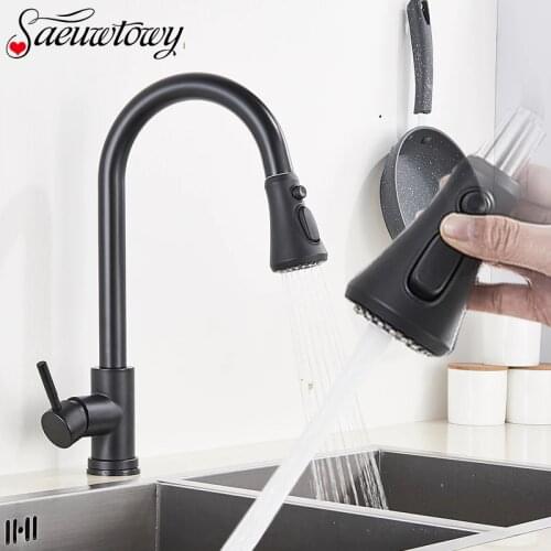 Matte Black Pull-Out Kitchen Fauce Sprayer Faucet 360 Rotatble Kitchen Sink Hot And Cold Water Mixer Craner Deck Installation