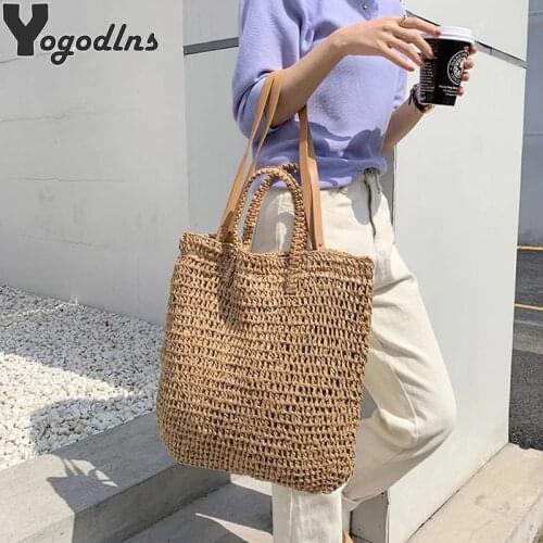 Casual Large Capacity Straw Shoulder Bags For Women Wicker Woven Handbags Rattan Summer Beach Bag Tote Lady Shopper Purses sac