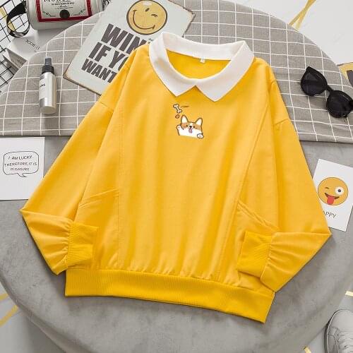 Cute Dog Print Turn-down Collar Sweatshirts Oversize Women Kawaii Clothing Hoodies Autumn Harajuku Sweat Capuche FemmeTracksuit