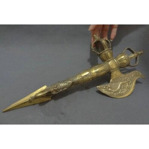 Tibet Tibetan BRASS FengShui Fly Dragon Head Statue Buddhism Phurpa Talismans decoration brass factory outlets