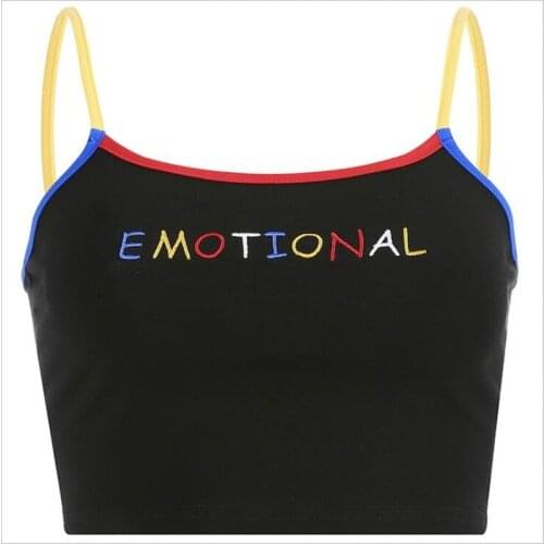 2020 Summer Women Crop Top Cropped Ladies Spaghetti Strap Elastic Camisole Sexy EMOTIONAL Letter Embroidery Tank Tops