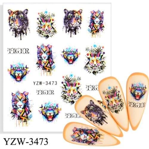 Water Nail Sticker Watercolor Animals Tiger Wolf Decals Design For Manicure Sliders Nail Art Decorations Nails Accessories