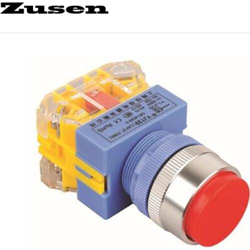 Zusen 22mm high head plastic push button switch on/off latching