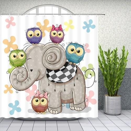 Cartoon Elephant Owl Shower Curtains Cute Animal Kids Bathroom Decor Home Bath Bathtub Waterproof Polyester Curtain Set Cheap
